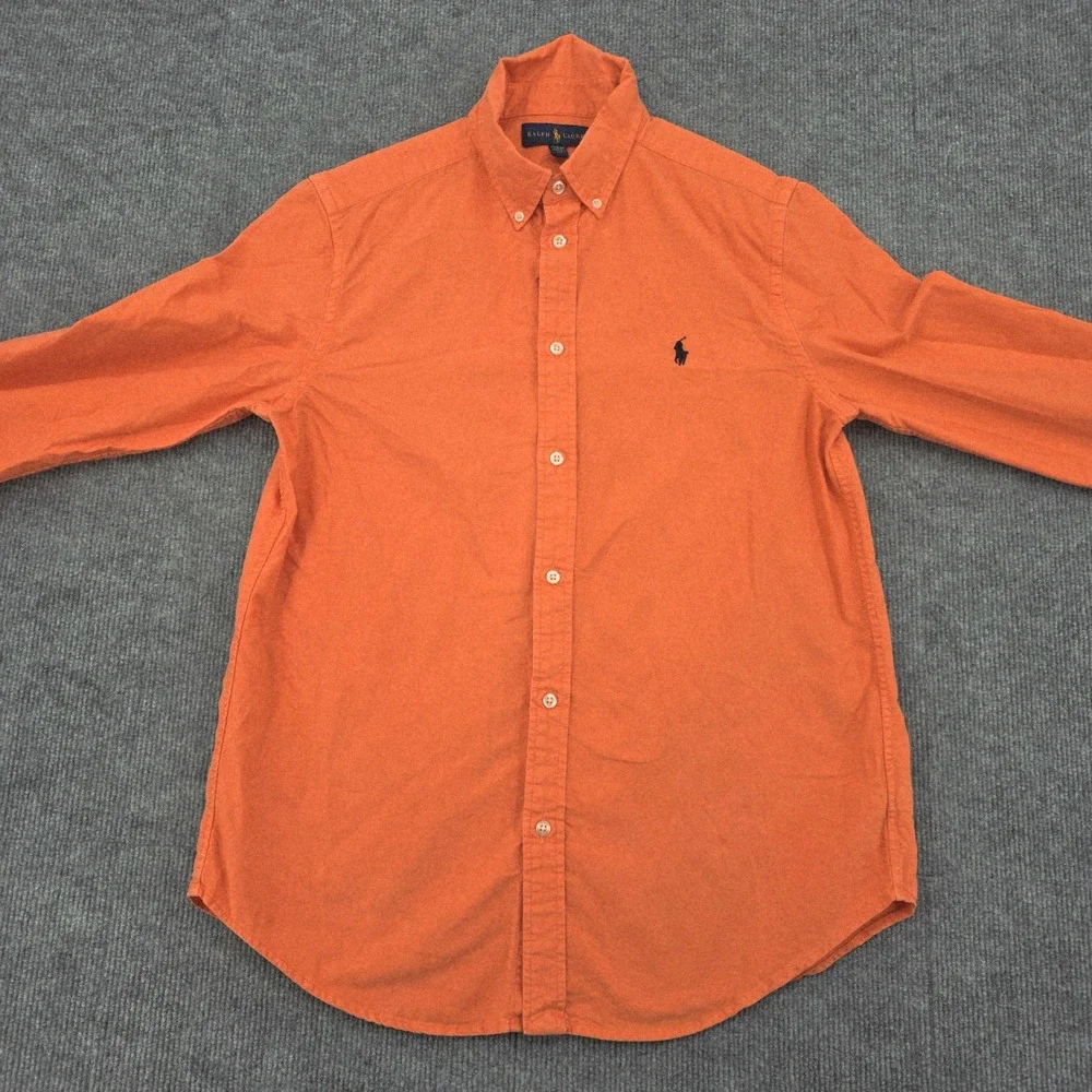 Ralph Lauren Boys XL 18-20 Orange Cotton Button Down Long Sleeve Shirt Pony Logo